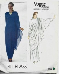 2904 Vogue Bill Blass 1980s Stunning Slim Long Toga Sleeve Dress Pattern 8 Uncut